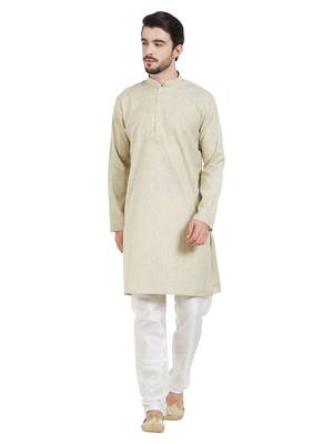 Green Cotton Poly Traditional Self Design Kurta Pajama 1