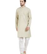 Green Cotton Poly Traditional Self Design Kurta Pajama