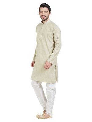 Green Cotton Poly Traditional Self Design Kurta Pajama 2