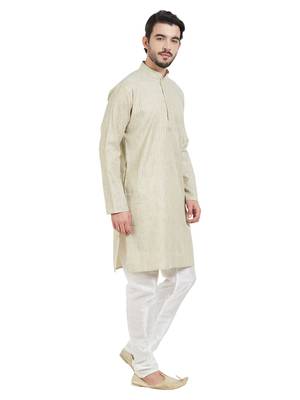 Green Cotton Poly Traditional Self Design Kurta Pajama 3