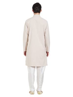 Beige Cotton Poly Traditional Solid Kurta Pajama 4