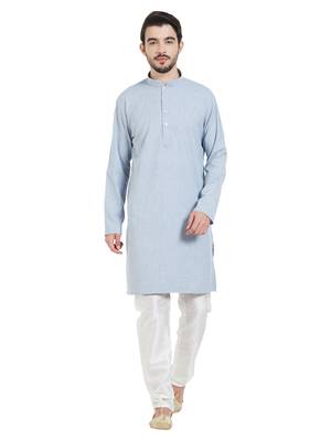 Blue cotton poly traditional solid kurta pajama 1
