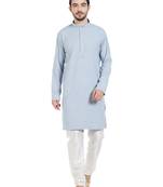 Blue cotton poly traditional solid kurta pajama