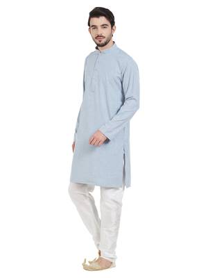Blue cotton poly traditional solid kurta pajama 2