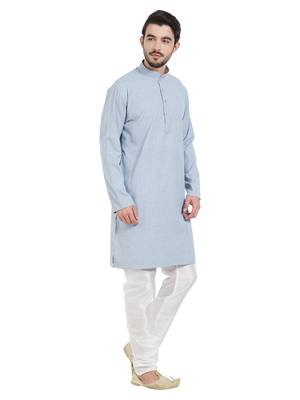 Blue cotton poly traditional solid kurta pajama 3