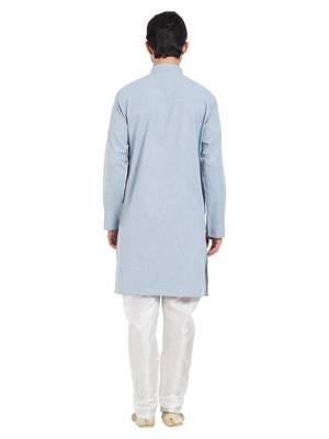 Blue cotton poly traditional solid kurta pajama 4