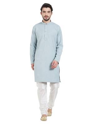 Blue Cotton Poly Traditional Solid Kurta Pajama 1