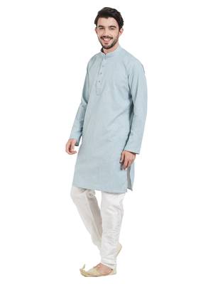 Blue Cotton Poly Traditional Solid Kurta Pajama 2