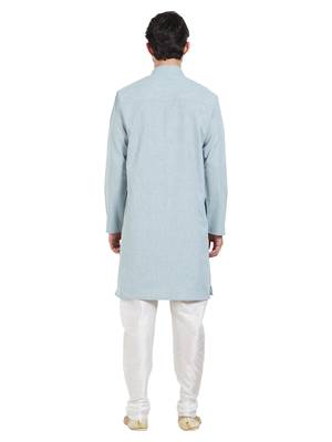 Blue Cotton Poly Traditional Solid Kurta Pajama 4