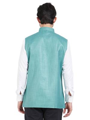 blue cotton poly nehru jacket 4