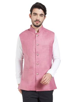 pink cotton poly nehru jacket 1