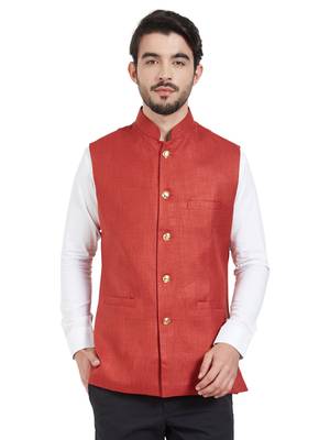 maroon cotton poly nehru jacket 1