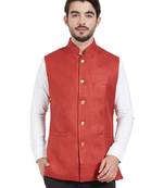 maroon cotton poly nehru jacket