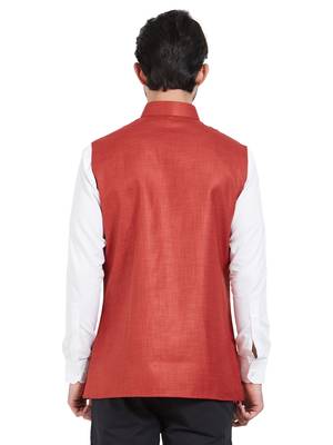 maroon cotton poly nehru jacket 4