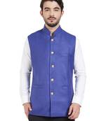 blue cotton poly nehru jacket