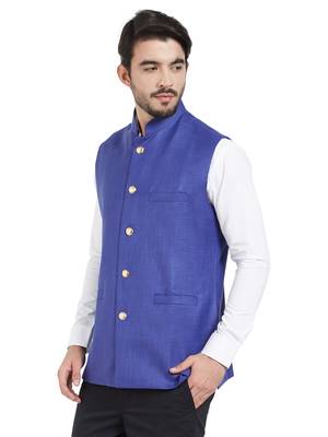 blue cotton poly nehru jacket 2
