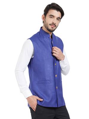 blue cotton poly nehru jacket 3