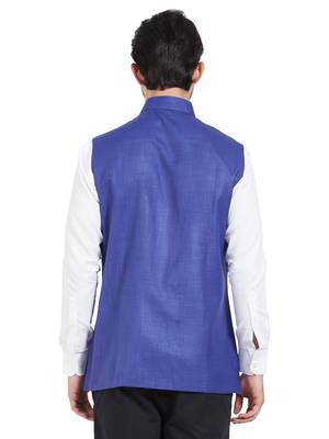 blue cotton poly nehru jacket 4