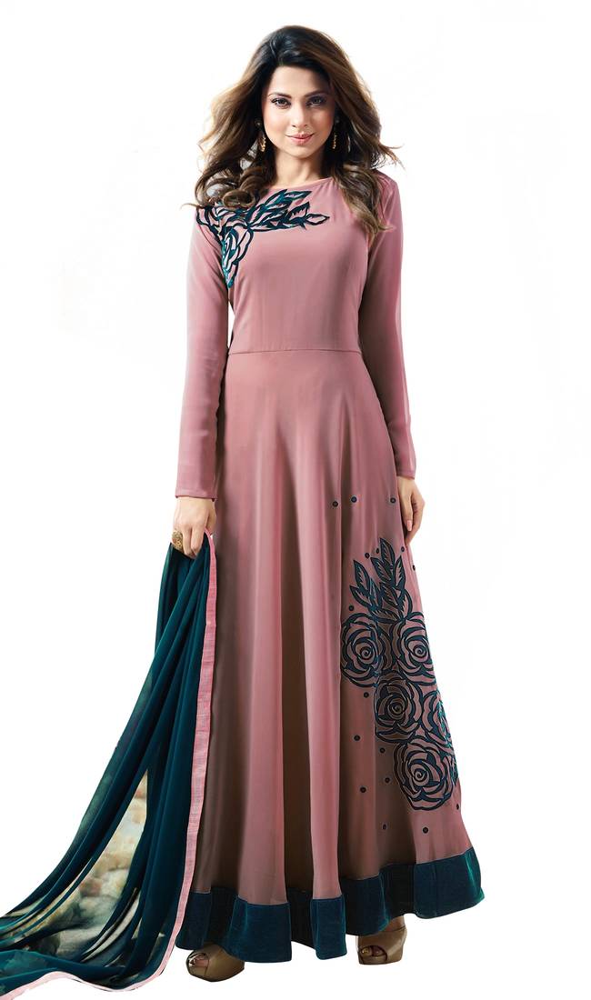 Dark onion pink georgette embroidered  semi stitched salwar with dupatta