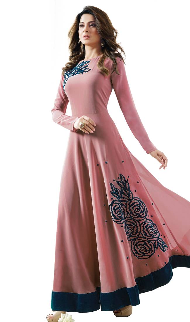 Dark onion pink georgette embroidered  semi stitched salwar with dupatta