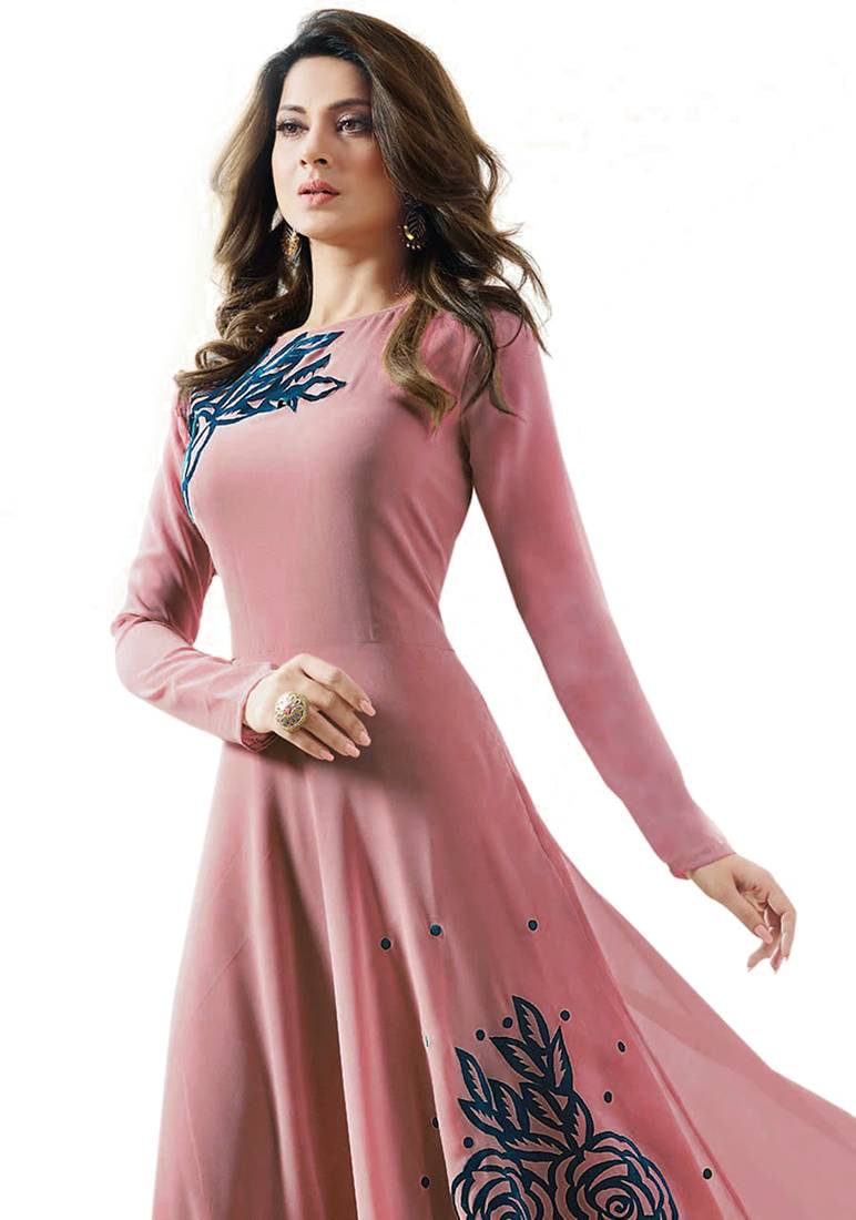 Dark onion pink georgette embroidered  semi stitched salwar with dupatta
