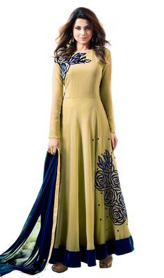 Yellow georgette embroidered  semi stitched salwar with dupatta 1