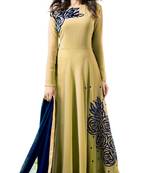 Yellow georgette embroidered  semi stitched salwar with dupatta