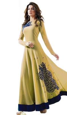 Yellow georgette embroidered  semi stitched salwar with dupatta 2