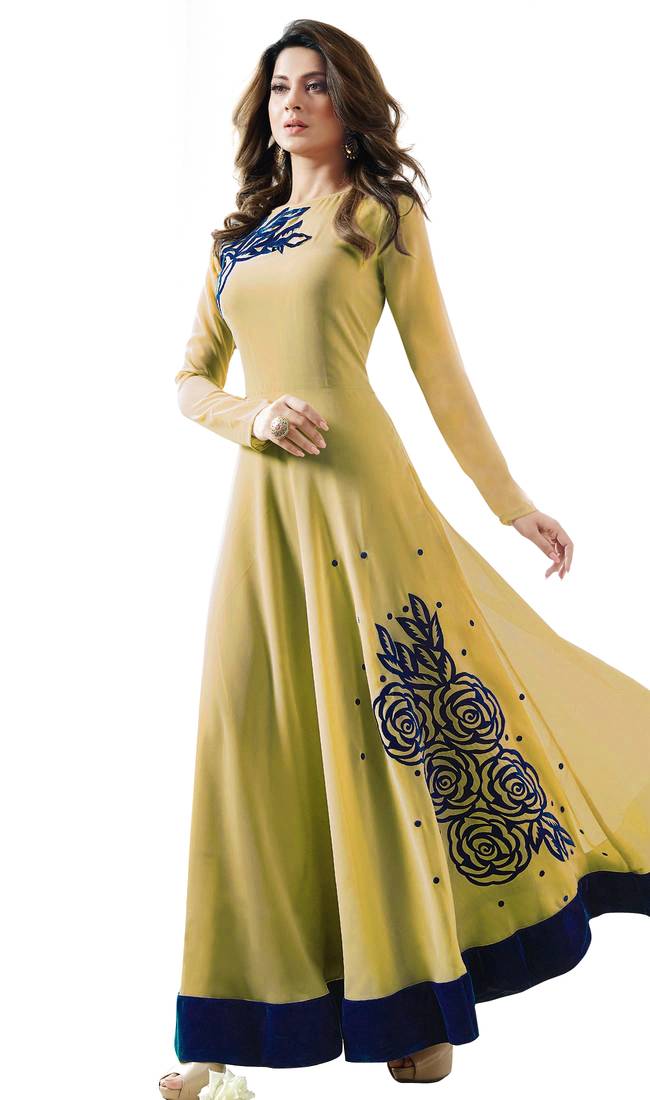 Yellow georgette embroidered  semi stitched salwar with dupatta