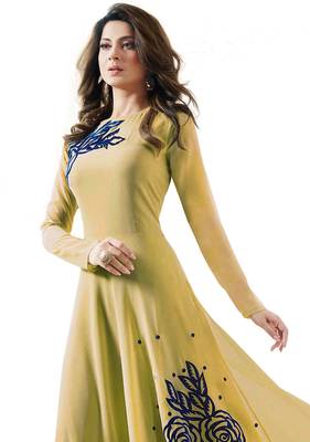 Yellow georgette embroidered  semi stitched salwar with dupatta 3