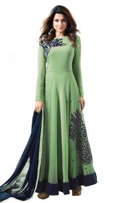 Green georgette embroidered  semi stitched salwar with dupatta 1