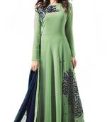 Green georgette embroidered  semi stitched salwar with dupatta