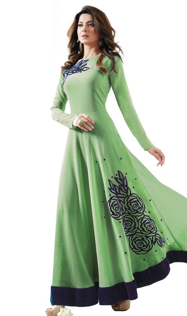 Green georgette embroidered  semi stitched salwar with dupatta