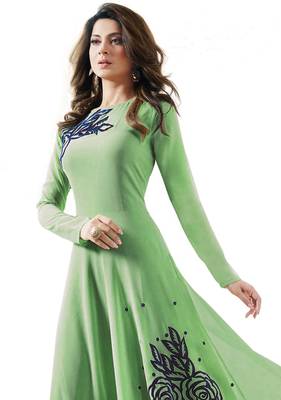 Green georgette embroidered  semi stitched salwar with dupatta 3