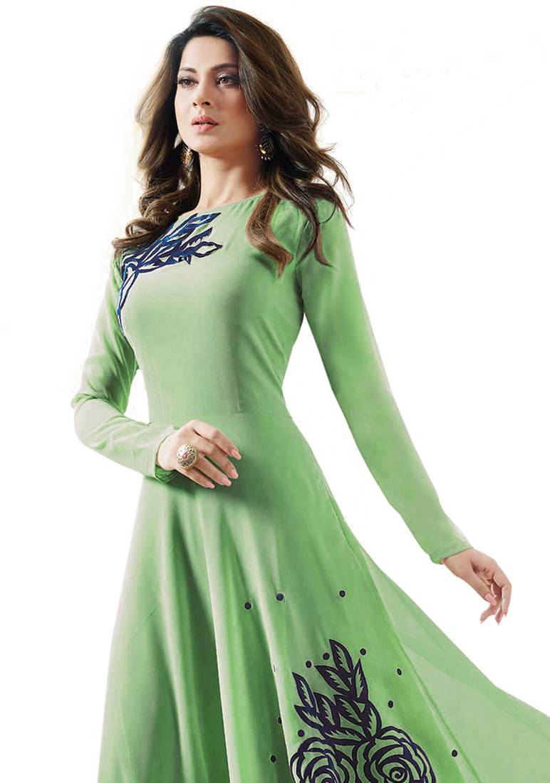 Green georgette embroidered  semi stitched salwar with dupatta