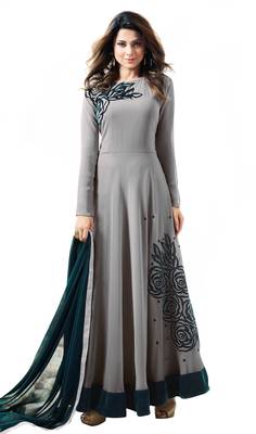 Grey georgette embroidered  semi stitched salwar with dupatta 1