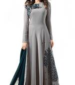 Grey georgette embroidered  semi stitched salwar with dupatta