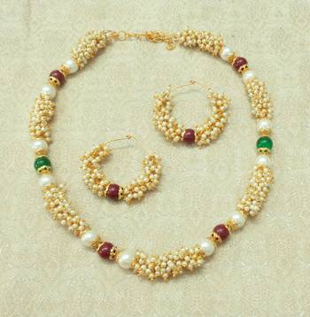 Beautiful white pearl antique delicate bandani wedding bridal necklace set 1