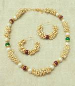 Beautiful white pearl antique delicate bandani wedding bridal necklace set