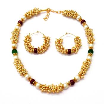 Beautiful white pearl antique delicate bandani wedding bridal necklace set 2