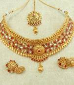 Rani pink bridal choker necklace set with eaaring maang tikka jewellery set