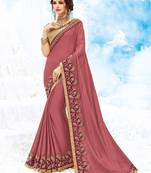 Dark red plain chiffon saree with blouse