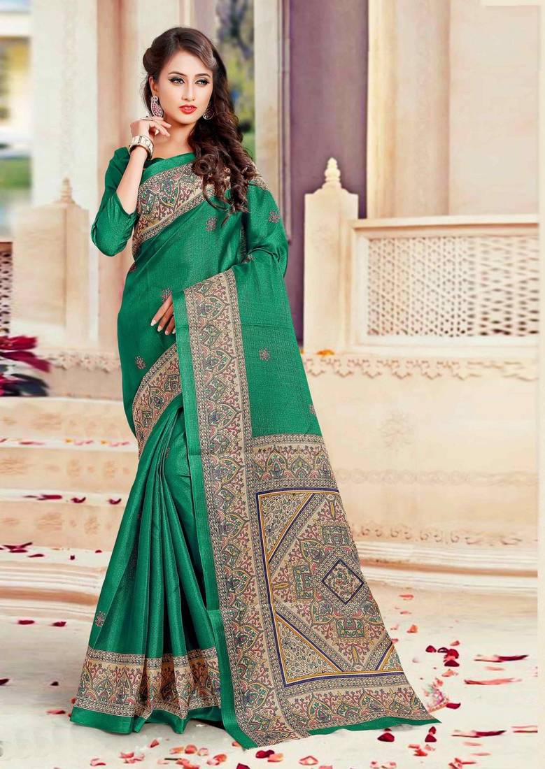 Multi colour plain silk saree with blouse