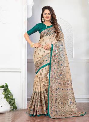 multicolor plain khadi saree with blouse 1