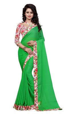 Green plain jacquard saree with blouse 1