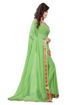 Green plain nazneen saree with blouse 2