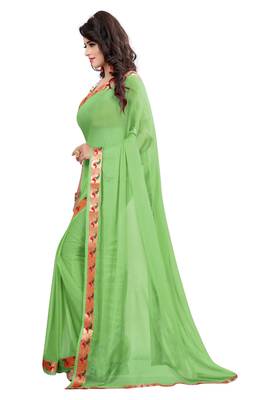 Green plain nazneen saree with blouse 3
