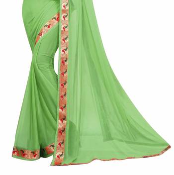 Green plain nazneen saree with blouse 4