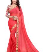 Red plain nazneen saree with blouse