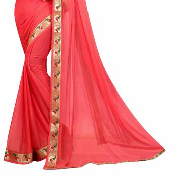 Red plain nazneen saree with blouse 4